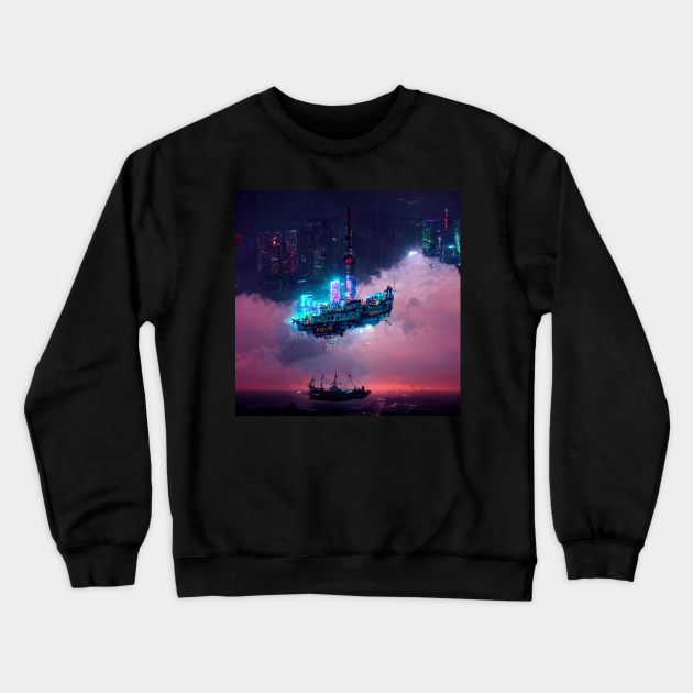 Zenith - Cyberpunk Cityscape Crewneck Sweatshirt by ArkMinted